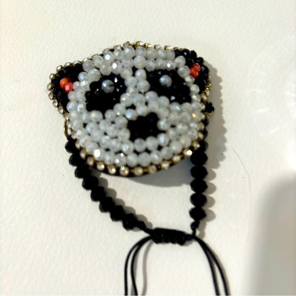 Glass faceted beaded rhinestones panda bracelet adjustable - Picture 1 of 7